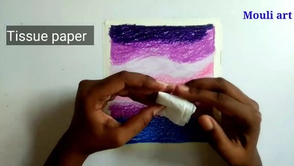 How to draw sea peaceful scenery with oil pastel --step by step