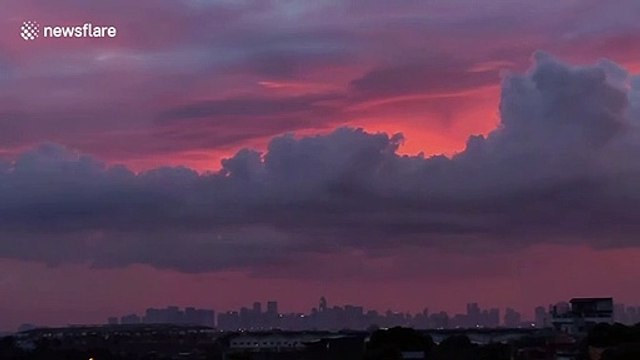 Beautiful blood-red sky appears during sunset in the Philippines