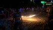 Fire rope jumping at full moon party in Thailand