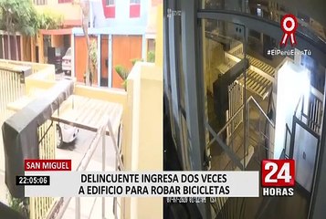 Download Video: San Miguel: delincuente ingresa dos veces a edificio para robar bicicletas