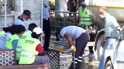 Ayasofya Camii’nin içerisi ve bahçesi böyle dezenfekte edildi