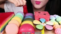 ASMR RAINBOW FOODS * WATERMELON SQUARE , RICE CAKE ,  CREPE CAKE EATING SOUNDS