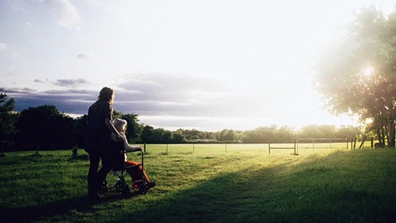 Old couple evening outingside seeing with romantic love music