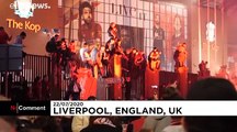 Liverpool fans celebrate team finally lifting Premier League trophy