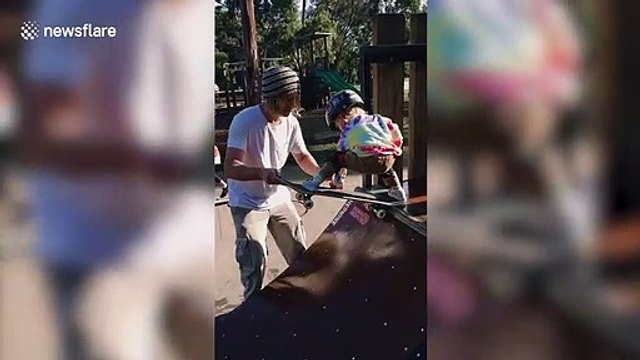 Incredible Australian two-year-old pro skater shows off her moves