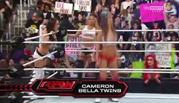 AJ Lee Alicia Fox And Aksana vs The Bella Twins And Cameron 2-10-14