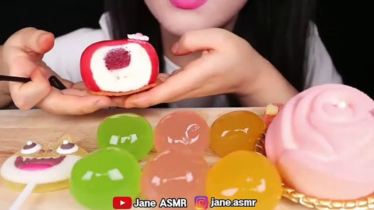ASMR GRAPE JELLO , PEACH JELLO , MANGO JELLO , JELLY NOODLES , MOUSSE CAKE EATING SOUNDS