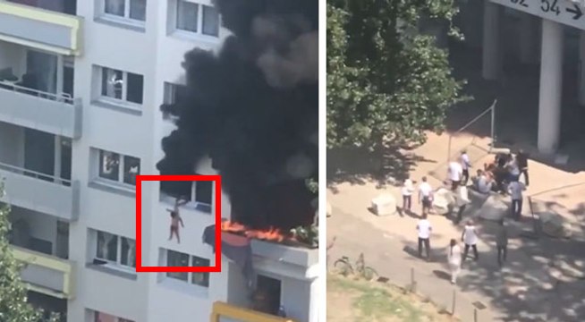 बिल्डिंग में भीषण आग लगने के बाद 40 फीट से कूदे दो बच्चे, Video में देखें कैसे बची जान