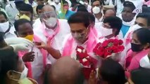 హైదరాబాద్, బీజాపూర్ జాతీయ రహదారిపై తెరాస పార్టీ జెండాను ఆవిష్కరించిన మంత్రి KTR - KTR Latest Video