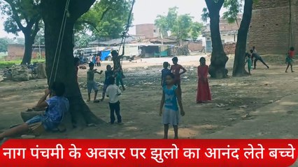नाग पंचमी के अवसर पर ग्रामीण क्षेत्रों में बच्चों ने लिया झूले का आनंद