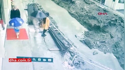 Yolun çökme anı kamerada