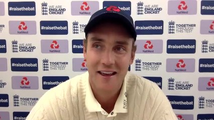 England's Stuart Broad reaction to day 2