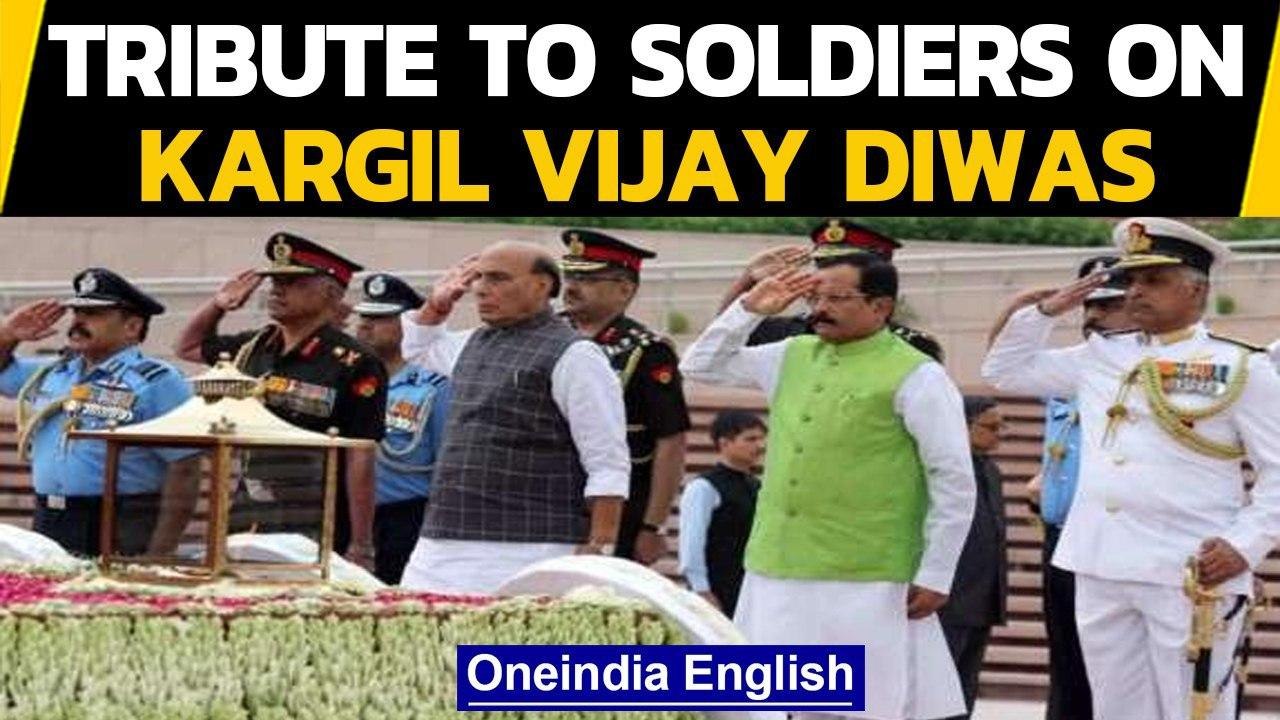 Rajnath Singh and 3 service chiefs pay tribute to soldiers at National War Memorial | Oneindia News