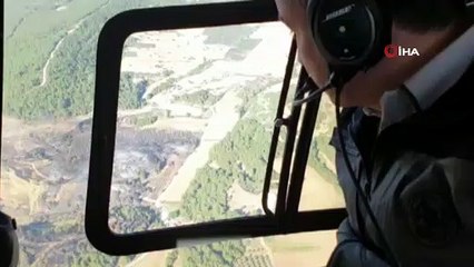 Bakan Pakdemirli Çanakkale'deki yangını havadan inceledi