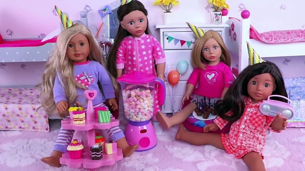 Baby Dolls Sleepover Slumber Party with Candy Shop Toys! video