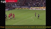 Diego Armando Maradona acariciando un balón ¡Al poste del portero!