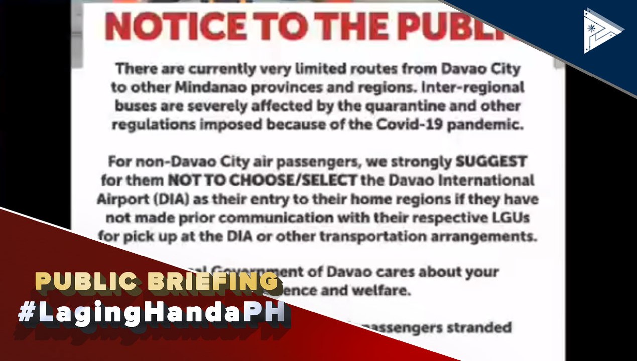 Air passengers na hindi taga-Davao City, pinakiusapang huwag muna dumaan sa Davao International Airport