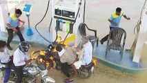 Motorbike bursts into flames while at gas station in northern India
