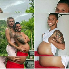 Homem que estava grávido da luz ao seu primeiro filho