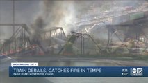 Train derails, catches fire in Tempe