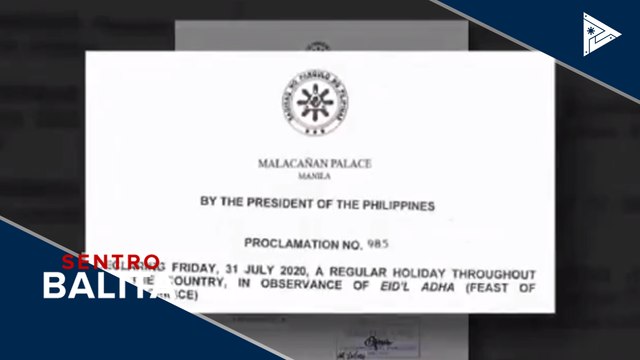 July 31, idineklarang regular holiday bilang paggunita sa Eid'l Adha