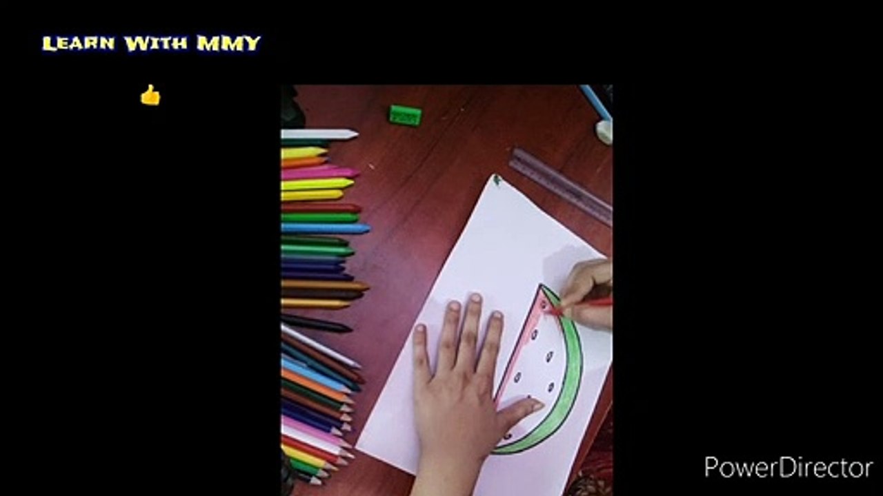 Drawing a watermelon and also colouring on it.... For your kids...