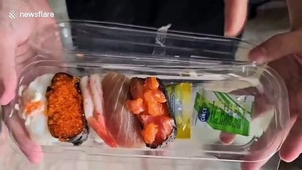 Family horrified to find pieces of their sushi glowing fluorescent blue