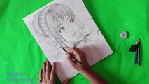 How to draw simple and easy cartoon girl drawing with pencil sketch __ Pallavi D