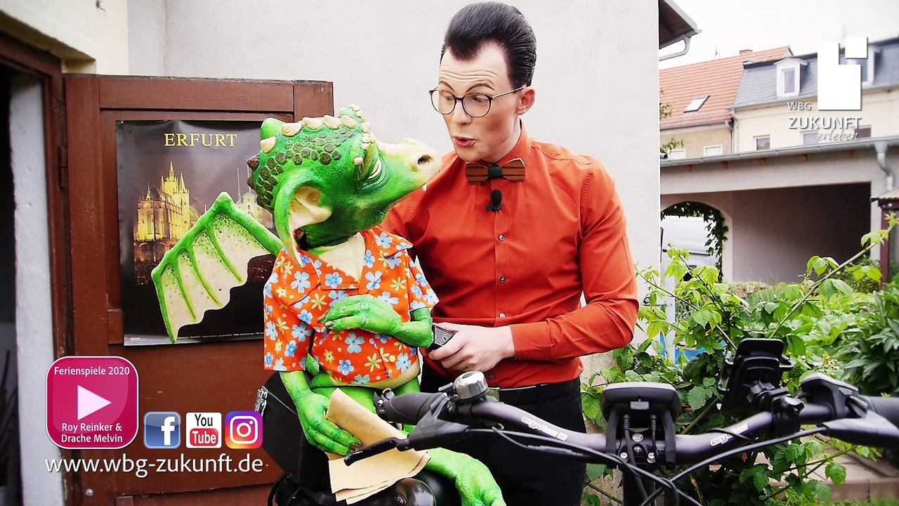 'Fahrradfahren mit Melvin dem Drachen' Ferienbeschäftigung im Sommer 2020 mit Bauchredner Roy Reinker - WBG Zukunft eG - Karrideo Imagefilm-Produktion©®