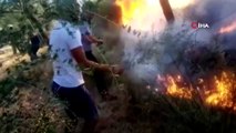 Edremit’te yangını söndürmek için mahalle sakinleri seferber oldu