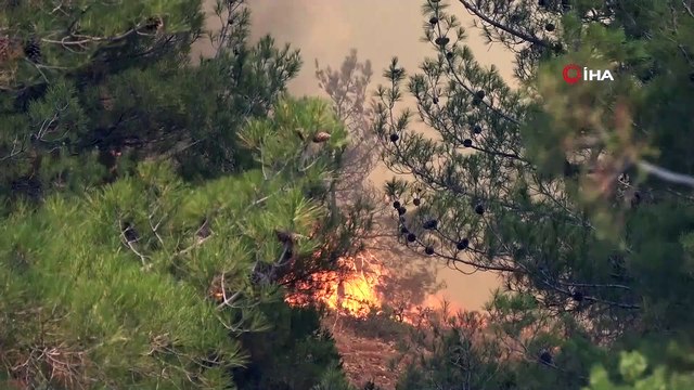Dumandan etkilenen görevli canı pahasına alevlerle mücadele ediyor