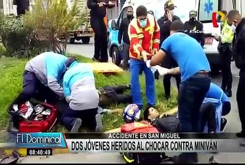 San Miguel: dos jóvenes resultan heridos tras chocar contra miniván