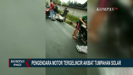 Solar Tumpah di Jalanan, Belasan Pemotor Terpeleset Jatuh
