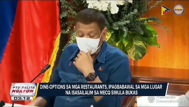 Dine-options sa mga restaurants, ipagbabawal sa mga lugar na isasailalim sa MECQ simula bukas