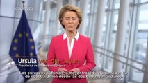 La presidenta de la Comisión Europea, Ursula von der Leyen, presenta el programa SURE
