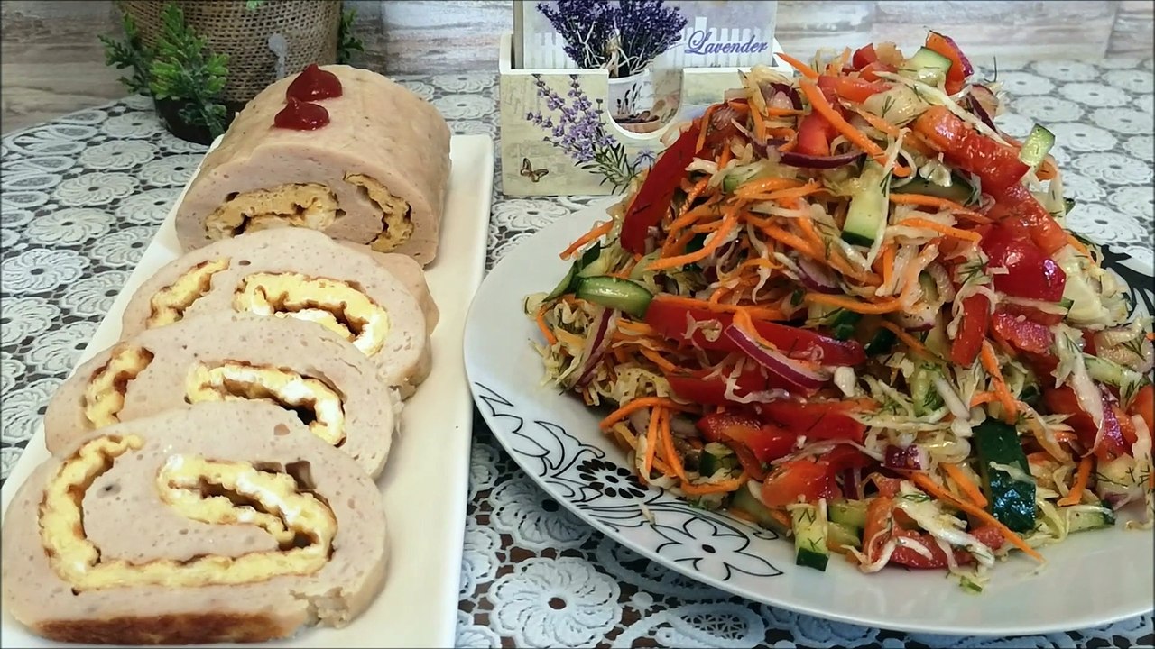 Salad and snack. Кулинария.Cooking.  Салат ОВОЩИ по КОРЕЙСКИ и нежный КУРИНЫЙ рулет с омлетом