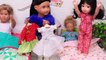 Baby doll decorating dollhouse with Christmas accessories