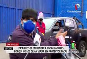 San Miguel: pasajeros se enfrentan a transportistas y fiscalizadores porque no los dejan viajar sin protector facial
