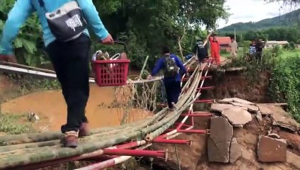 อุดรธานี - ทางหลวงชนบท เร่งติดตั้งสะพานแบรี่ข้ามห้วยโสม ช่วยชาวบ้านหลังน้ำป่าซัดขาด หวั่นอ่างเก็บน้ำแตก
