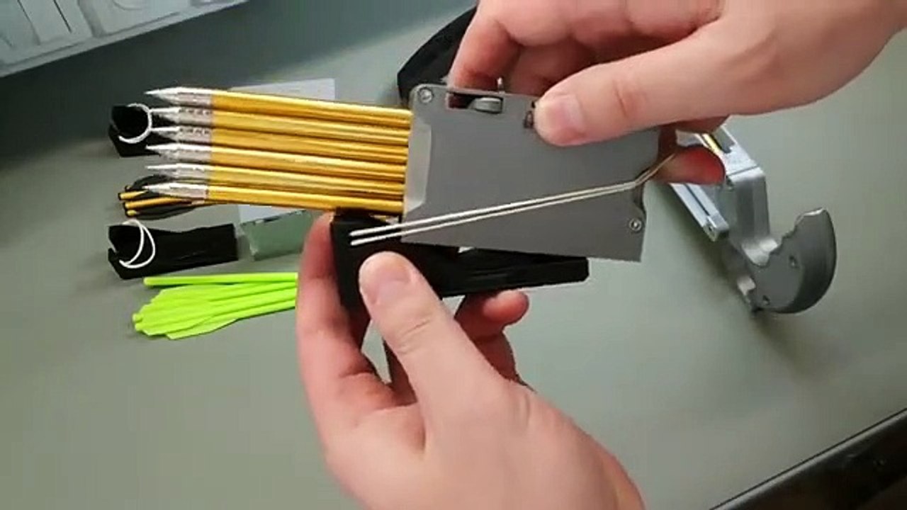 Sliding Legolini - 3D printed pump-action repeating mini bow - fast shooting with ammo clips
