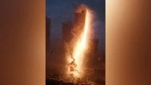 Massive fireball explodes above Chinese city after lightning strikes building under construction