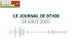 Journal de 07 heures du 4 août 2020 [Radio Côte d'Ivoire]
