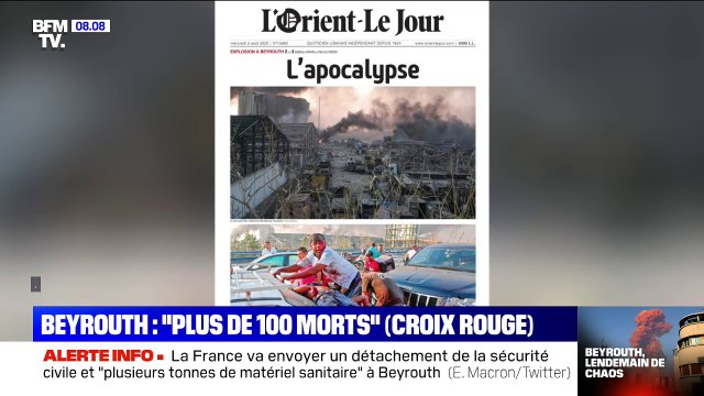 L’apocalypse en Une du quotidien libanais L'Orient-Le Jour au lendemain des deux gigantesques explosions