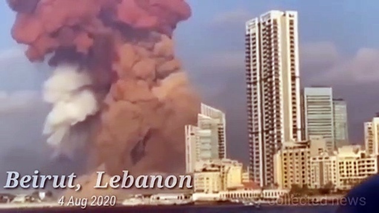 #BEIRUT blast : footage shows massive blast shaking #Lebanon capital (#explosion)
