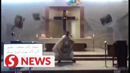 Live stream shows Beirut priest running for cover as blast hits church during mass