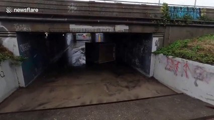 High winds from Storm Isaias sends large portable toilet speeding in New York