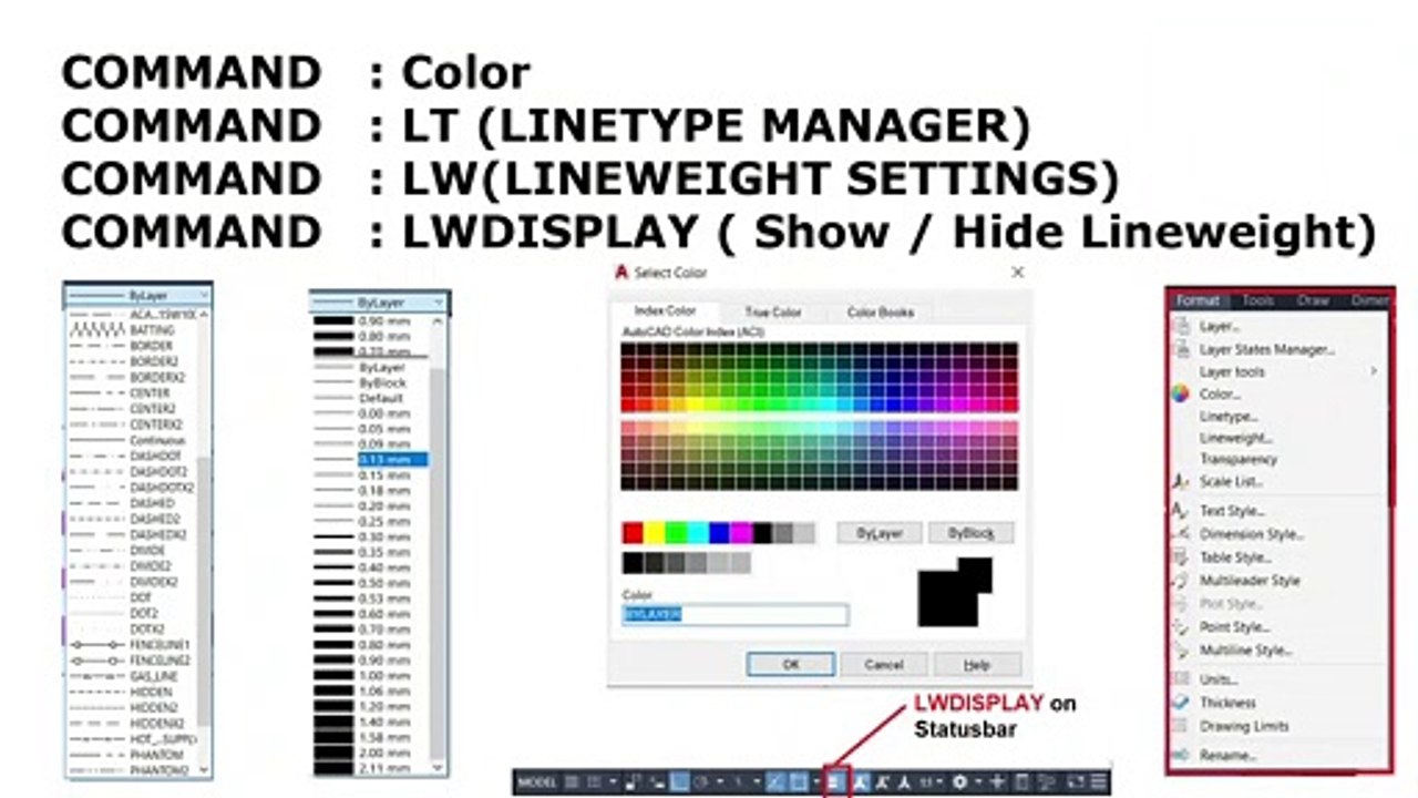 How to apply Color, Linetype & Lineweight Properties in AutoCAD?