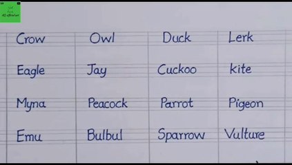 Let's write names of birds in English