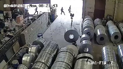 Factory worker's legs crushed by huge steel cone in Thailand