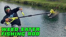DIY Weed Eater Fishing Rod Challenge!!! BIG FISH!